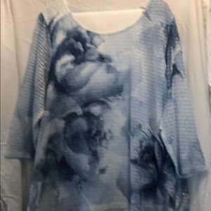 Chico size 3  3/4 sleeve blue rose pattern shirt